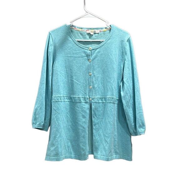 BODEN Turquoise Puff Sleeve Peplum Cardigan Sz. US10 - Picture 1 of 6